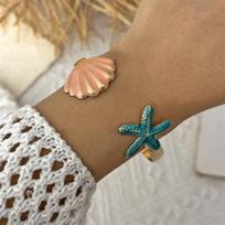 Classic Ocean Element Open Cuff Bracelets for Women Vintage Punk Starfish Shell Bangle Summer Beach Party Jewelry Gifts
