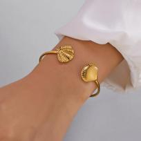 Classic Gold Color Shell Open Cuff Bangles for Women Men Trendy Stainless Steel Bohemia Bangles Summer Beach Jewelry Gifts