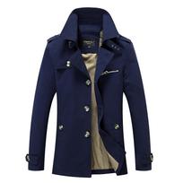 Men’s Autumn Casual Mid-Length Windbreaker Jacket - Trendy Plus Size Outerwear for Business 3XL tamsiai mėlyna spalva