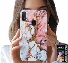 Etui Do Samsung Galaxy A20E - Różowo Biały Marmurek, Kamienne Wzory