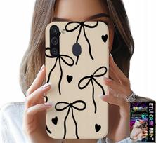 Etui Do Samsung Galaxy A21 - Beżowe Kokardki Wstążka Modne Wzory