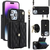 Crossbody Lanyard Odinės piniginės kortelės telefono dėklas, skirtas iPhone 15 14 Plus 13 12 11 XS Max XR X SE 2022 8 7 Piniginės apverčiamas stovo dangtelis iPhone 7/8/SE 2020 juoda