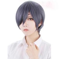 Anime Juodasis Dvariškis Kuroshitsuji Ciel Phantomhive Perukai Pilkai Mėlynas Mišinys Trumpi Sintetiniai Plaukai Cosplay Perukas + Juodas Aklas + Peruko Kepuraitė One Size
