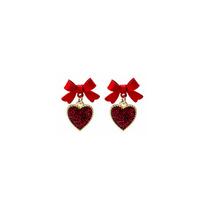 Red Love Drop Oil Diamond Earrings Long Fringed Bow Peach Heart Girl Sweet Temperament Ear Jewelry