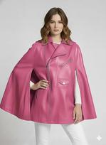 Pink Unique Style Poncho Jacket Biker Women's Real Leather Casual Wear Lambskin S rožinė