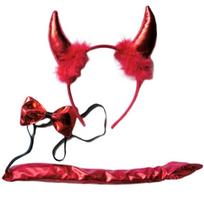 Devil Tail Costume with Devil Headband Bowtie Halloween Devil Cosplay Accessory for Women Teens Masquerade Cosplay Party raudona
