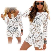Boho suknelės apsiausto tunikos nėriniai balti prigludę moteriški paplūdimio suknelės XL