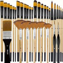 32Pcs Paint Brush Set For Acrylic Painting Premium Nylon Bristles With Round Filbert,Flat,Fan,Angle,Fine Detail Brush For Artist A