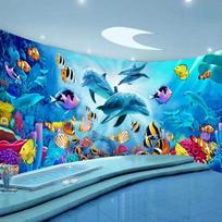 3D animacinis tapetas Delfinas Žuvis Sieninė tapyba Svetainės Miegamojo tapetai Namų dekoras 200 cm(W) x 140 cm(H) blue
