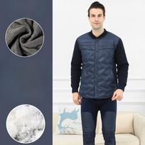 Men's Down Thermal Underwear Set Winter Men's Cardigan Plus Velvet Thickened Autumn Clothes Long Trousers for The Elderly L tamsiai mėlyna spalva