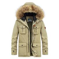 Didelio dydžio žieminė striukė vyrams, šilta parka, kasdieniška, stora, neperpučiama, su kapišonu, kailiniu apykakliu, paltas, vyriški drabužiai L chaki