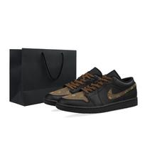Jordan Air Jordan 1 Cow Leather, Leather Low top Vintage Basketball Shoes Men's Black Brown 553558-093(Team695-) 43 black