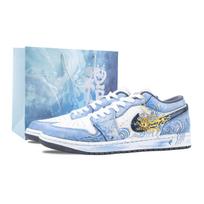 Jordan Air Jordan 1 Azure Luster Abrasion Resistant Vintage Basketball Shoes Unisex Blue Gold 553558-044(Team836-) 36.5