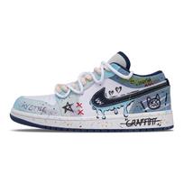 Jordan Air Jordan 1 Grafiti stiliaus Atsparūs dilimui Žemi Senoviniai Krepšinio Batai Vyriški Džinsų mėlynumo IH0648-141(Team420-) 42