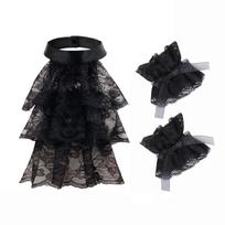Halloween Costume False Cuffs and Tiered Ruffled Lace Colonial Jabot Collar Set Victorian Colonial Neckwear for Parties 1
