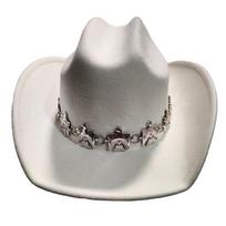 Summer Sunproof Thicken Cowboy Hat for Woman Men Breathable Cowboy Hat with Eagle Buckle Decor Western Style Felt Hat 1 smėlis