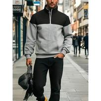 Men's Waffle Weave Casual Stand Collar Zip-Up Hoodie with Small Check Pattern TK Diamond Check Outerwear S tamsiai pilka spalva