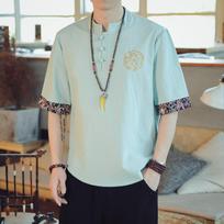 Japonijos samurajų tradicinio stiliaus kimono laisvalaikio marškiniai Madingi švarkai Vyriški kiniški gatvės drabužiai Laisvi marškiniai Drabužiai Viršutinės dalys L alyvuogių žalios spalvos