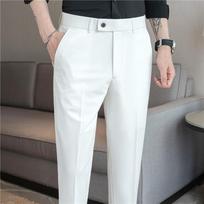 Vasaros vyriškos kostiuminės kelnės Vienspalvės Korėjietiško stiliaus Slim Smart Casual Kelnės iki kulkšnies Vyrams Vestuvinės kelnės Biuro kostiumo kelnės Vyras 29 balta