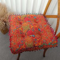 Etninio stiliaus kvėpuojanti juosmens ir sėdmenų atraminė pagalvėlė patogiam ilgam sėdėjimui Square Cushion 40*40+5cm oranžinė
