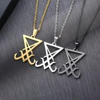 Lucifer's Seal Black Titanium Steel Pendant Necklace for Men - European & American Style, PN1129 Gold Pendant, No Chain