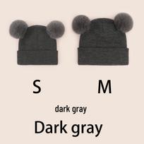 Children's Double Pom Pom Knit Wool Hat - Warm Ear Protection for Boys and Girls Small tamsiai pilka spalva