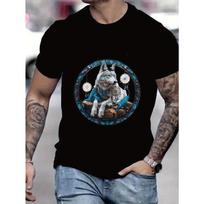 European Sizes Men's Mystical Wolf Totem Graphic T-Shirt - Black Short Sleeve,   Design with Wolf and Dreamcatcher, Casual Summer Tee for Men S įvairiaspalvis