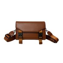Minimalist Black Shoulder Bag Retro Women/Male PU Leather Crossbody Bags Small Square Messenger Bag for Unisex Daily Use Brown 24x7x14cm ruda