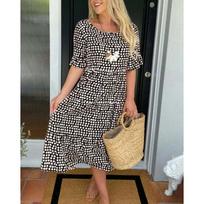 New fashion women's clothing independent station hot-selling summer crew neck print short-sleeved dress S juoda