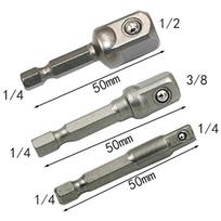 3 vnt. grąžto lizdo adapteris smūginiam grąžtui prailginimo grąžtai strypas lizdo adapteris 1/4 3/8 1/2 dydžio šešiakampis kotas kvadratinės galvutės grąžtas
