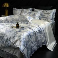 Prabangus sunkus keturių dalių šilko satino patalynės komplektas: Antklodės užvalkalas, Ledo šilko miegas be nieko, Paklodė su gumyte. 1.8m Bed Flat-Set, Cover 200X230 white