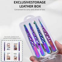 Rainbow Titanium 4Pcs Eiffel Tower Tweezers Set, High-Precision Stainless Steel, Eyebrow Trimming & Hair Removal violetinė