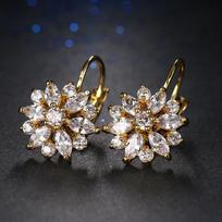 European & American Ear Cuffs: Dark Night Jewelry Colorful Flower AAA Zirconia Stud Earrings