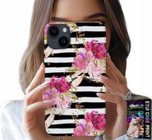 Etui Do Iphone 14 Plus - Kwiatki W Czarno - Białe Paski Wzory