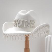 Women's Western Cowboy Bridal Hat with Pearl and Tassel Pendant M (56-58cm)