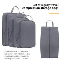 4Pcs/Set Travel Compression Packing Cubes Bag Portable Suitcase Clothes Organizers Waterproof Luggage Storage Cases Drawer Bags pilka spalva