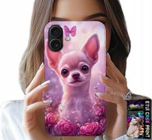 Etui Do Iphone 16 Plus - Słodka Chihuahua Na Różowym Tle Kwiatami
