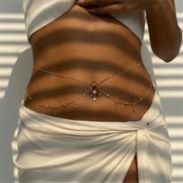 Creative Double Layer Rhinestone Cross Chain Belly Button Waist Chain For Women Men Round Beads Body Chain Summer Beach Jewelry