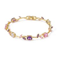Luxury Shinning Cubic Zirconia Crystal Bracelets for Women Romantic Red Tulip Flower Leaf Bracelets Girl Wedding Jewelry Gift