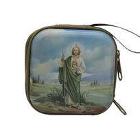 Virgin Mary Prayer Rosary Storage Bag 7x7cm Zippered Religious Jewelry Box Iron Artwork Elegant Prayer Kit Christian Devotees