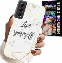 Etui Do Samsung Galaxy S22 Plus - Biały Marmurek W Złote Ramki Love You