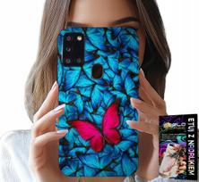 Etui Do Samsung Galaxy A21S - Niebieskie Motylki, Motyl, Kobiece Wzory