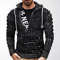 Men's Autumn/Winter Knit Hoodie Half-Zip Jacquard Pullover Sweater 4XL juoda