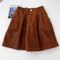 Retro High-Waist Corduroy Wide-Leg Shorts - Black XL kava