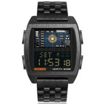 NORTH EDGE Vyriškas skaitmeninis laikrodis Retro pramoninio metalo stiliaus Vandeniui atsparus 50M Sportiniai laikrodžiai vyrams Pasaulio laikas reloj de hombre juoda