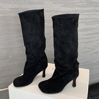 Fashion High Quality Faux Suede Mid Heel Thigh High Boots Women Fashion Round Toe Modern Boots Comfortable Concise Botas Invierno Mujer 35 juoda