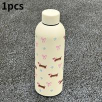 500ML Termosinis kelioninis puodelis iš nerūdijančio plieno, su dešrainio šunelio dizainu, dvigubos sienelės termo butelis karštiems ir šaltiems gėrimams 500ml smėlis