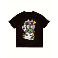 Black T Shirt Retro Gaming Console Print Casual Streetwear Top for Men and Women S juoda
