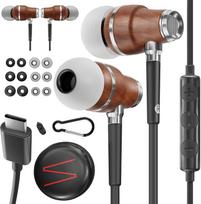 Symphonized Premium Wooden iPhone Wired Deep Bass 3D Microphone Volume Noise for Type C iPhone Android Earphones, (USB C), Sound, Sound, Control, 90% juoda