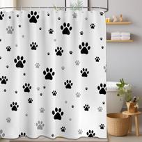 Paw Print Shower Curtain Dog Cat Black and White Funny Kids Bathroom Decor, Waterproof Cloth Fabric with Hooks (60  W X 72  L) 90x180CM